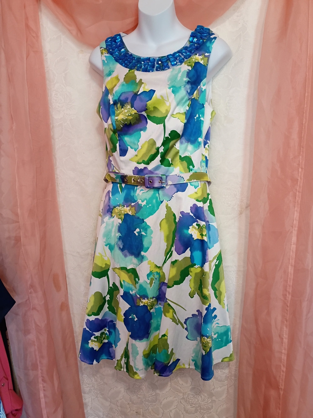 🛍️ BUNDLE ONLY🛍️Roulette Blue, Green & White Floral Midi Dress